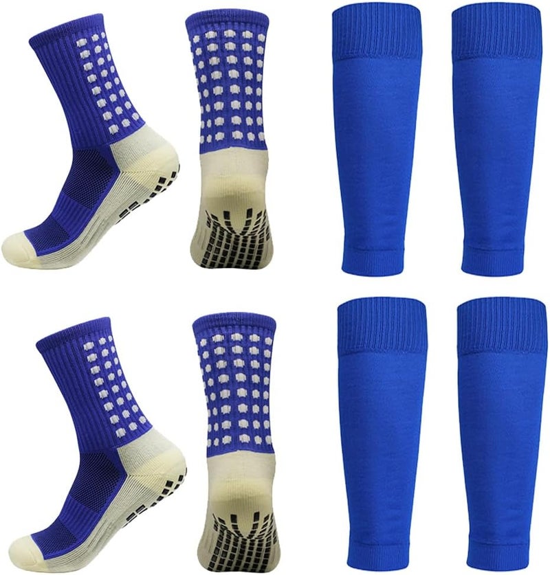 BUKEORE 2 Set Anti-Slip Grip Soccer Socks with Shin Guard Sleeves, Sports Athletic Socks for Men Women - Image 1